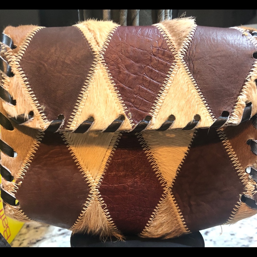 Handmade leather and haircalf crossbody purse